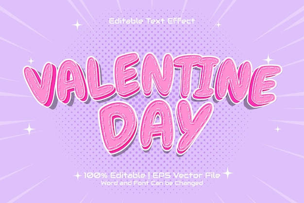 Vettore san valentino effetto testo 3d modificabile in stile cartone animato
