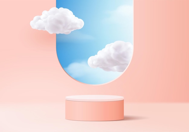 Vector valentine achtergrond vector 3d-roze weergave met podium en cloud witte scène, cloud 3d minimale achtergrond 3d-rendering valentijn liefde roze pastel podium. stage roze op wolk render achtergrond