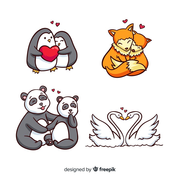 Vector valentine animal couple pack