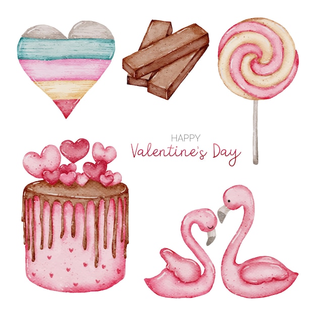 Valentine aquarel element collectie