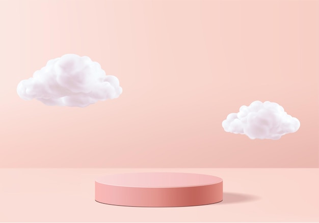 Valentine background   pink rendering with podium and cloud white scene, cloud  minimal background rendering valentine love pink pastel podium. Stage pink on cloud render background