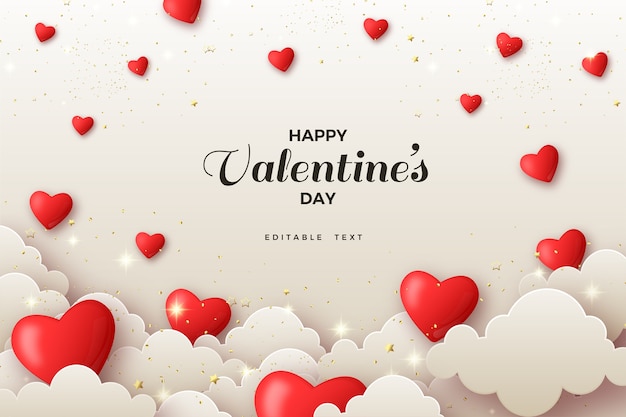 Vector valentine background with love balloons and white clouds