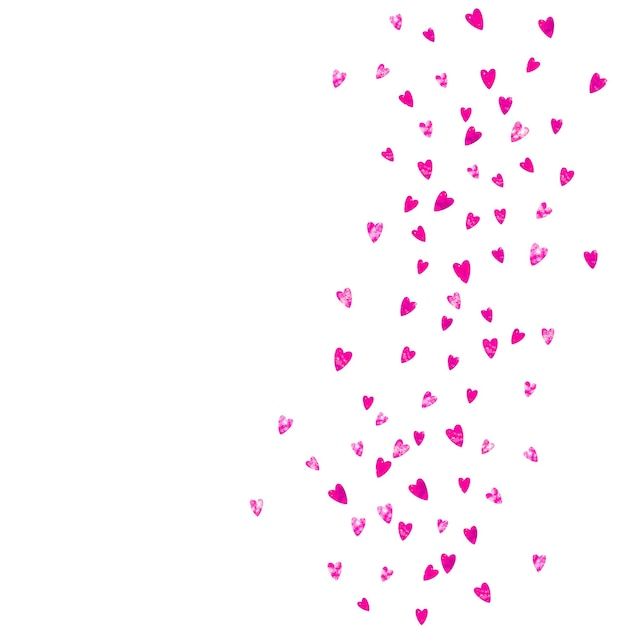Sfondo di san valentino con cuori rosa glitter 14 febbraio coriandoli vettoriali per il modello di sfondo di san valentino trama disegnata a mano grunge