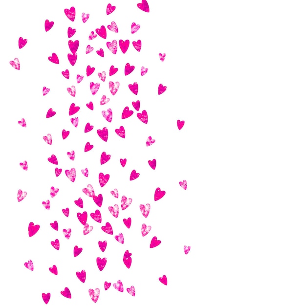 Sfondo di san valentino con cuori di glitter rosa. 14 febbraio giorno. coriandoli vettoriali per modello di sfondo san valentino. struttura disegnata a mano di lerciume.