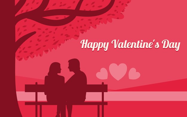 Valentine banners with couple bench