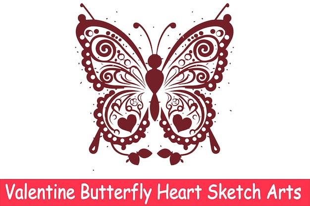 Valentine Butterfly Heart Sketch Arts (Schets van het hart van een vlinder)