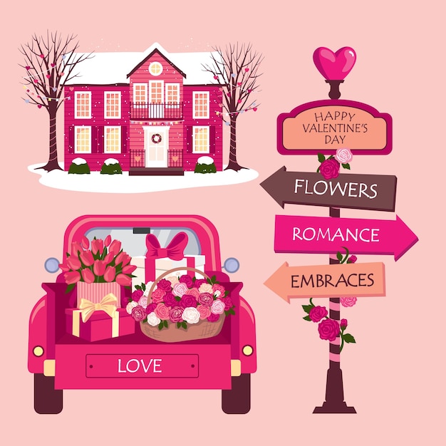 Vector valentine car set