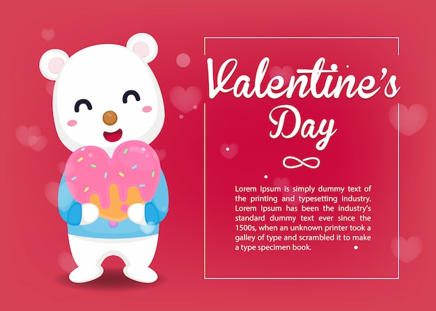 Valentine card. cute bear hug sweet heat with valentine's day template.