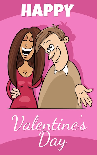 Valentine card design with cartoon couple in love