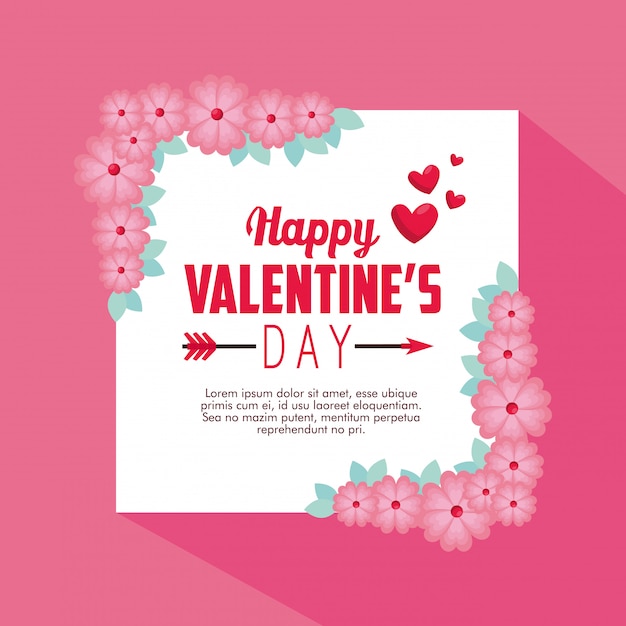 Valentine card message with hearts and flowers