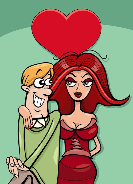 Valentine card with cartoon couple in love