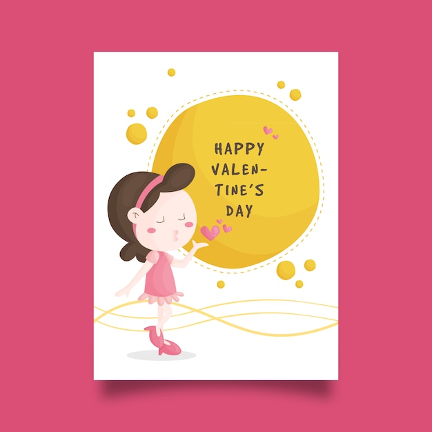 Valentine Card with Cute Girl