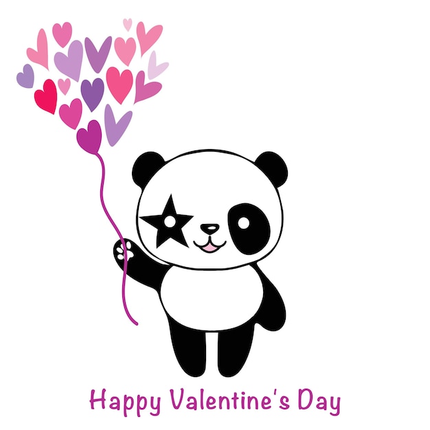 귀여운 팬더와 하트 발렌타인 카드 사랑 개념 그림 흰색 배경에