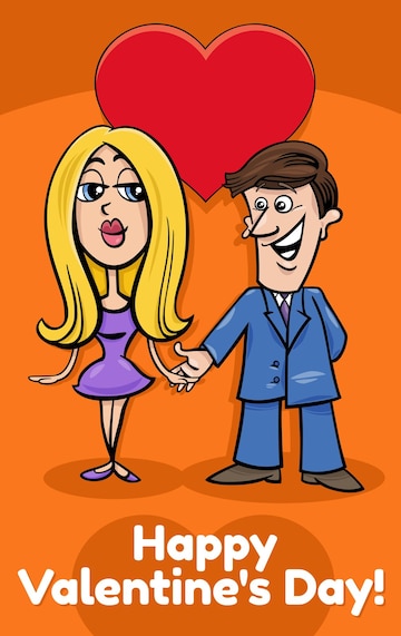 Premium Vector | Valentine card with funny cartoon couple in love