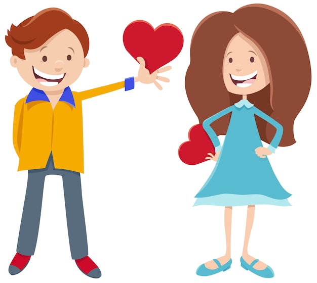 女の子と男の子のキャラクターとバレンタインカード