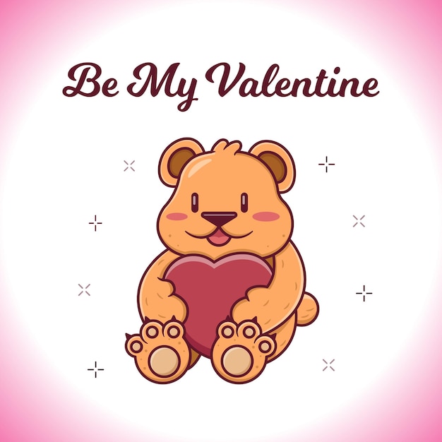 Vettore cartolina di san valentino con illustrazione di orsacchiotto
