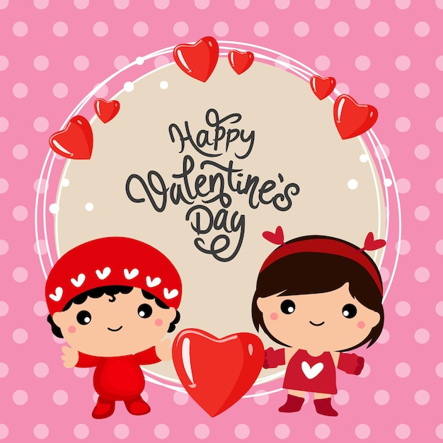 Vector valentine card with two kids cartoon