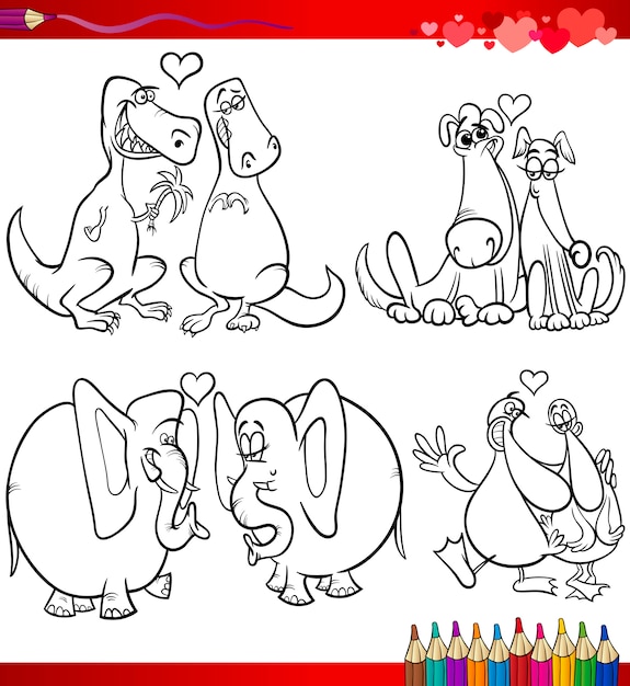 Valentine cartoon themes for coloring