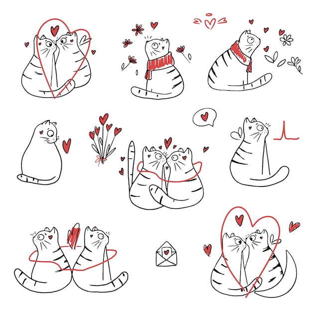 Valentine cats doodle collection