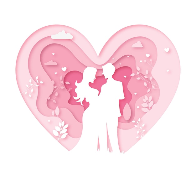 valentine Couple Dancing paper cutting heart