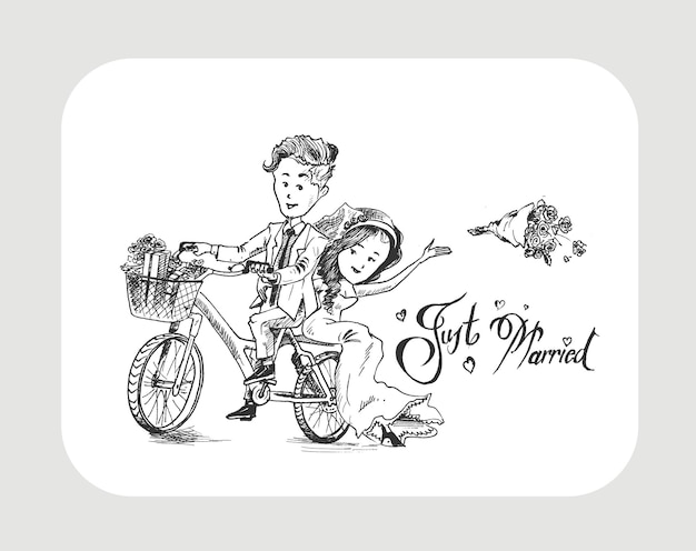Vector valentine couple wedding day just married romantic relationship lover