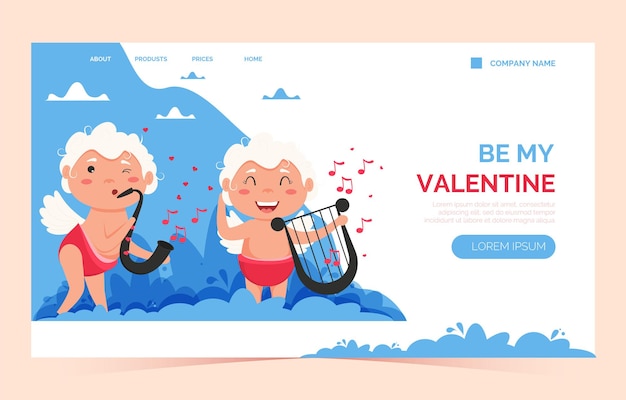 Pagina di destinazione dell'angelo dell'amore di san valentino cupido. cupido carino ragazzo o ragazza.