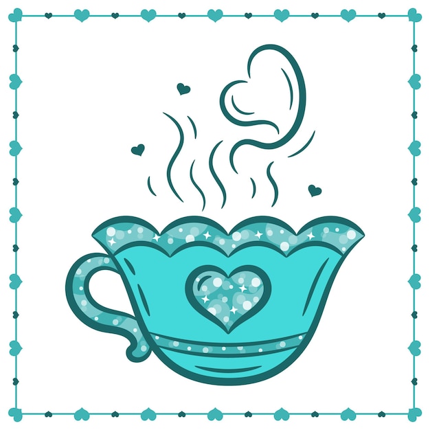 Valentine cute heart green cup drawing sticker