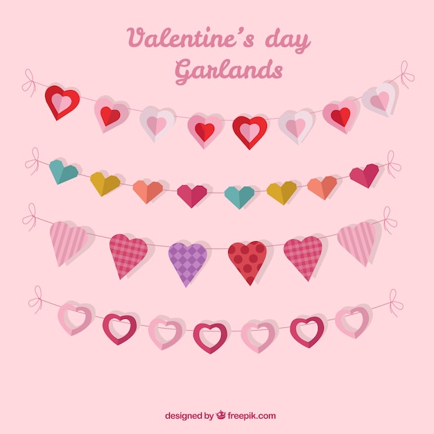 Vector valentine cute hearts garlands