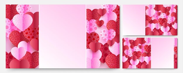 Valentine dag concept achtergrond Vector illustratie 3d rood en roze papier harten papier knippen stijl