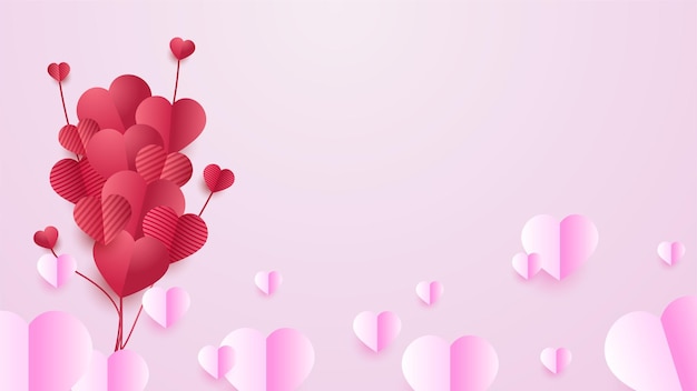 Valentine dag concept achtergrond Vector illustratie 3d rood en roze papier harten papier knippen stijl