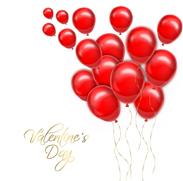 Vector valentine-dag gouden tekst met rode ballons