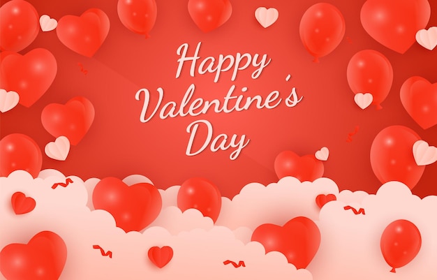 Valentine day background realistic heart with pink balloon
