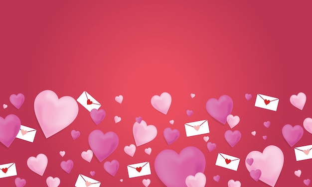 valentine day background with love and letter icon ornament in red background vector illustration