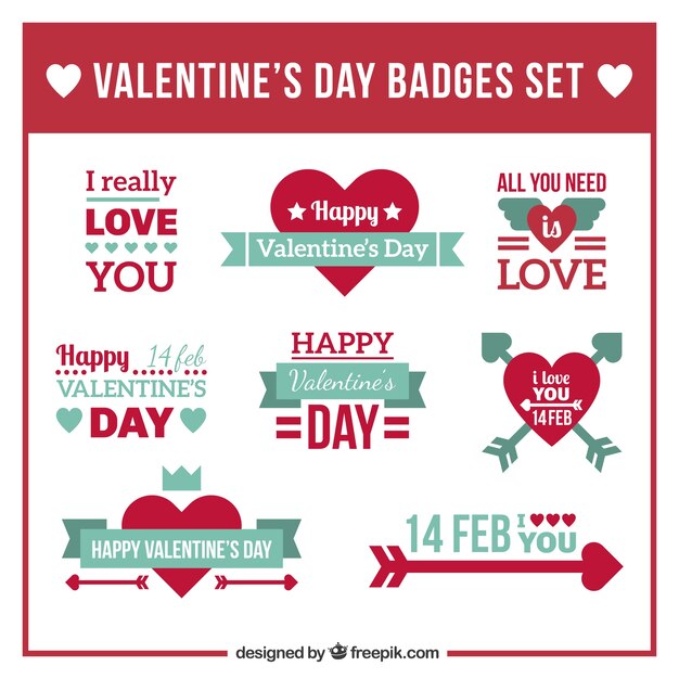 Valentine day badges set in flat design