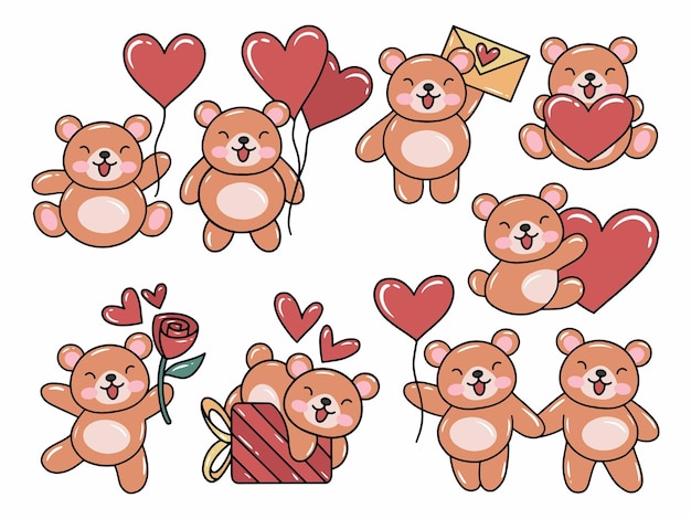 Valentine Day Bear Cartoon Illustration