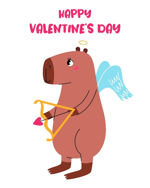 Cartellino di san valentino dolce e adorabile cupido capybara buon san valentino