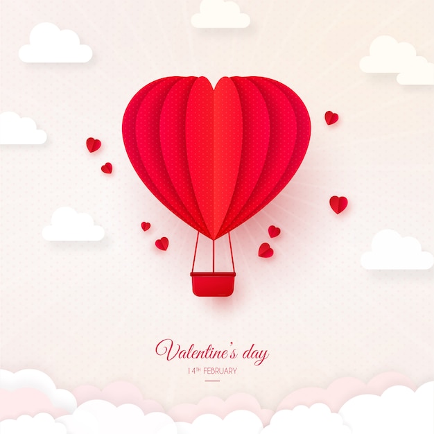 Vector valentine day card, origami  hot air balloon