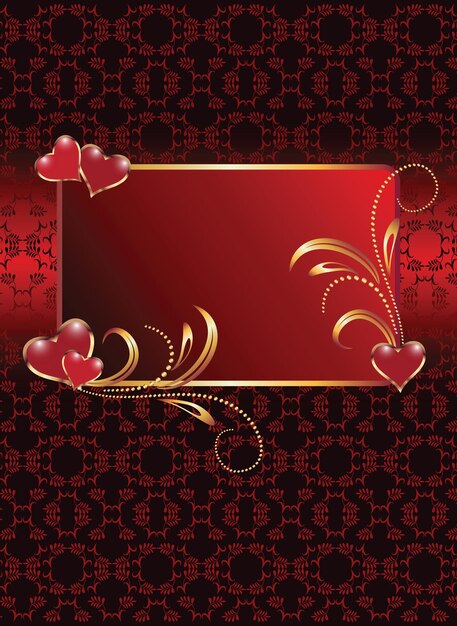 Valentine day card with golden ornament on red background Greeting card
