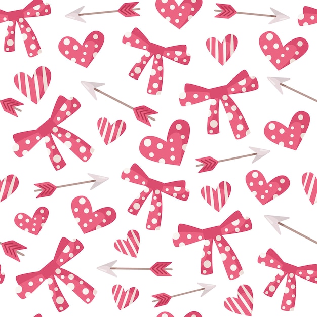 Vector valentine day cartoon seamless pattern - heart and arrow, wrapping paper