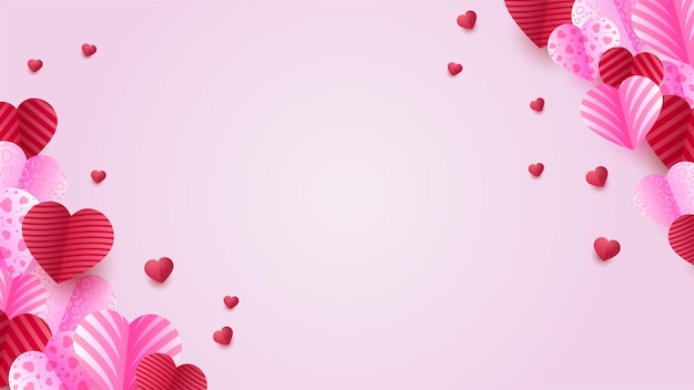 День святого Валентина концепция фона Векторная иллюстрация 3d красные и розовые бумажные сердца стиль вырезки бумаги