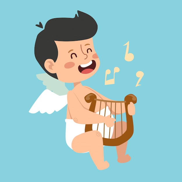 Valentine day cupid angel cartoon boy style vector