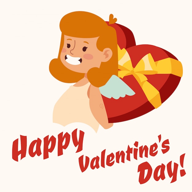 Valentine day cupid angel cartoon girl style vector