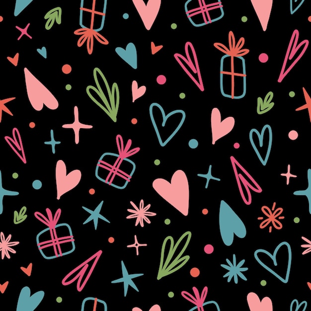 Valentine day doodle seamless pattern