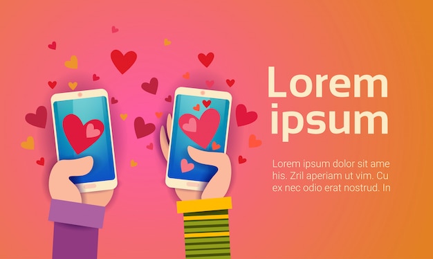 Valentine Day Gift Card Holiday Love Hand Hold Cell Smart Phone Sociale netwerkcommunicatie