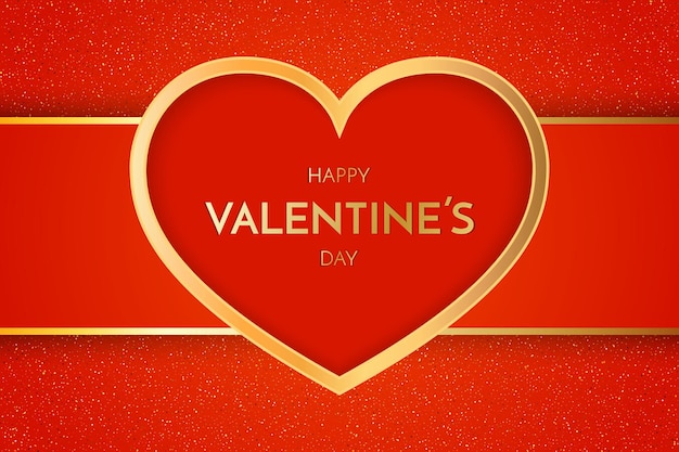 valentine day greeting card festive card for happy valentine s day red background with golden heart symbol of love happy valentines day phrase on red glitter background