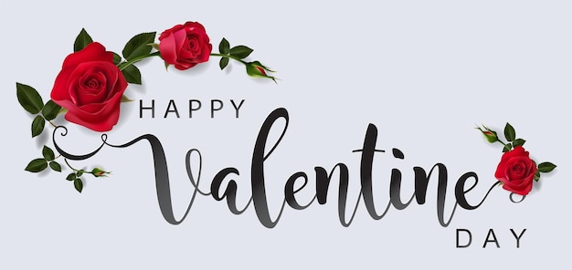 Valentine day greeting card templates with realistic of beautiful rose and heart on background color.