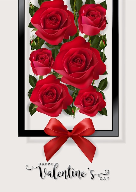 Шаблоны поздравительных открыток Дня святого Валентина с реалистичной красивой розой и сердцем на цвете фона.