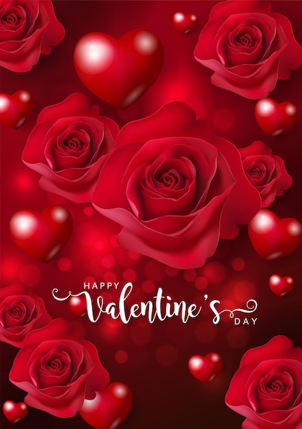 Шаблоны поздравительных открыток Дня святого Валентина с реалистичной красивой розой и сердцем на цвете фона.