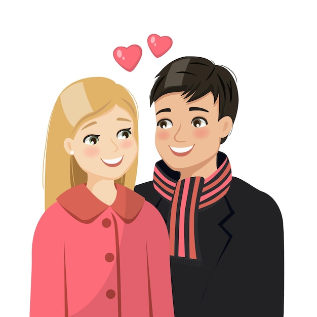 Vector valentine day happy young couple in love looking each other