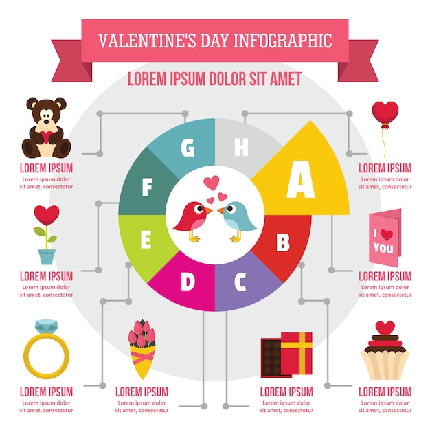 Valentine day infographic concept, flat style